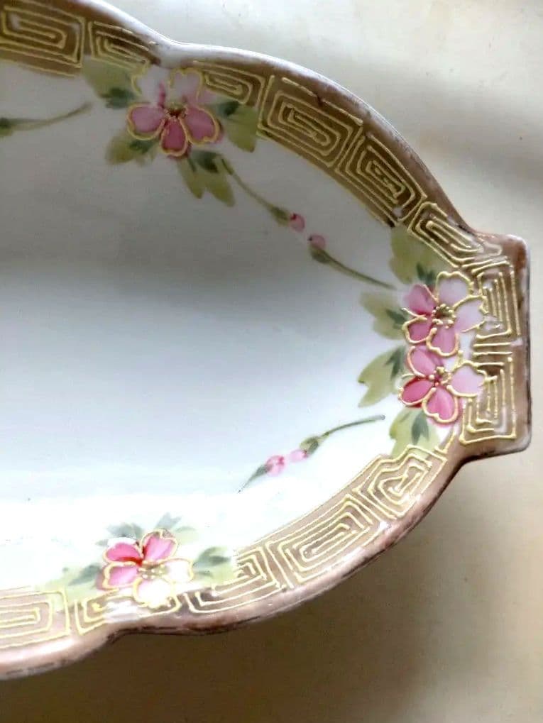 1891~1915年★カエデ印★オールドノリタケ 金彩盛り上げ花絵皿」