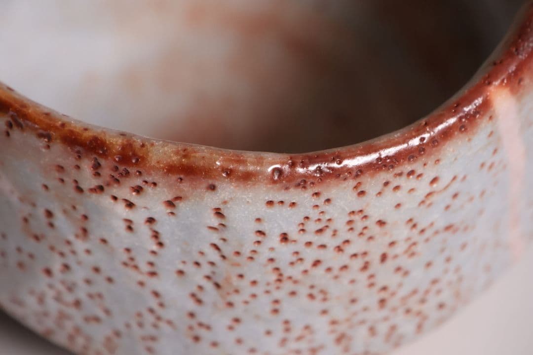 茶道具 源九郎窯 加藤健 鼠志野 茶碗 共箱・共布・略歴 陶芸【MA595】