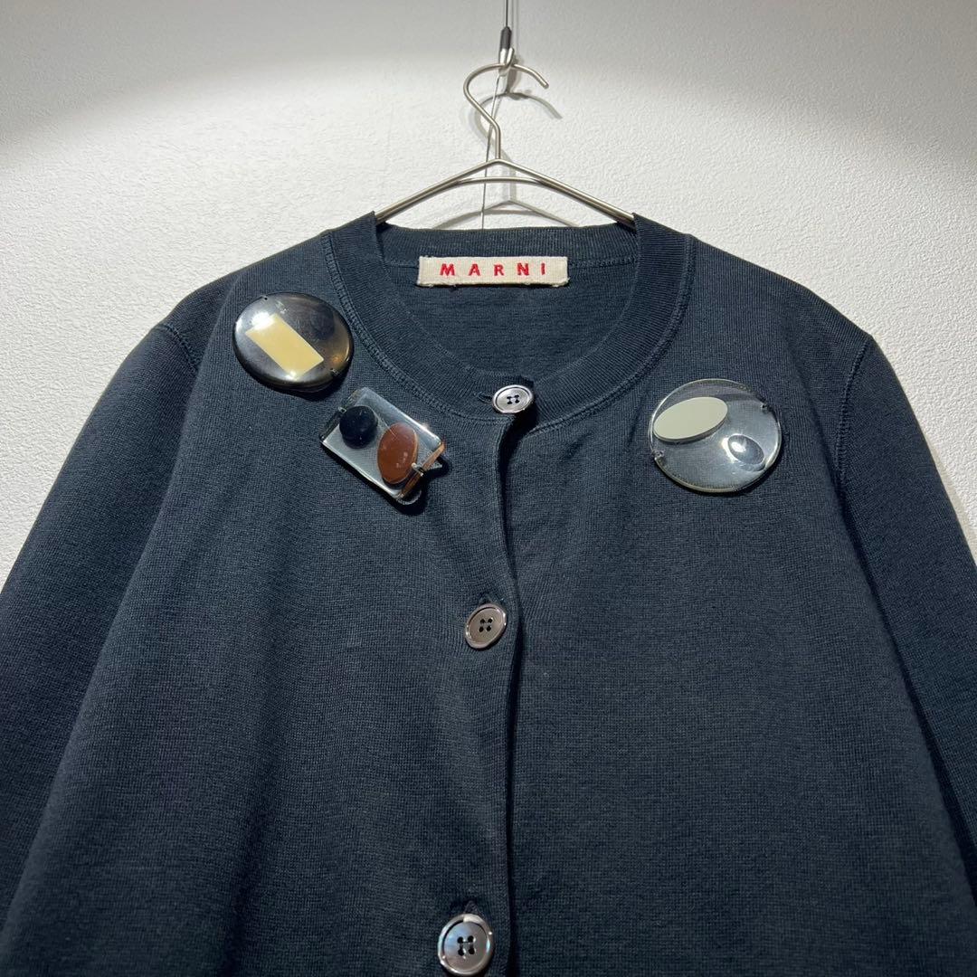 希少 マルニ 上質 プレートデザイン クルーネック ニット カーディガン