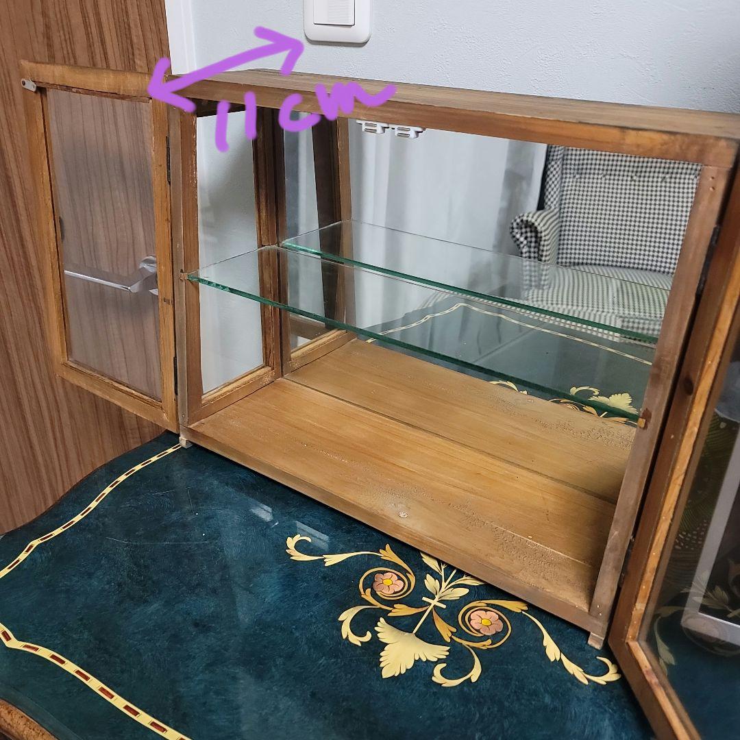 アンティーク 木製ガラス扉キャビネット ガラスショーケース コレクションケース