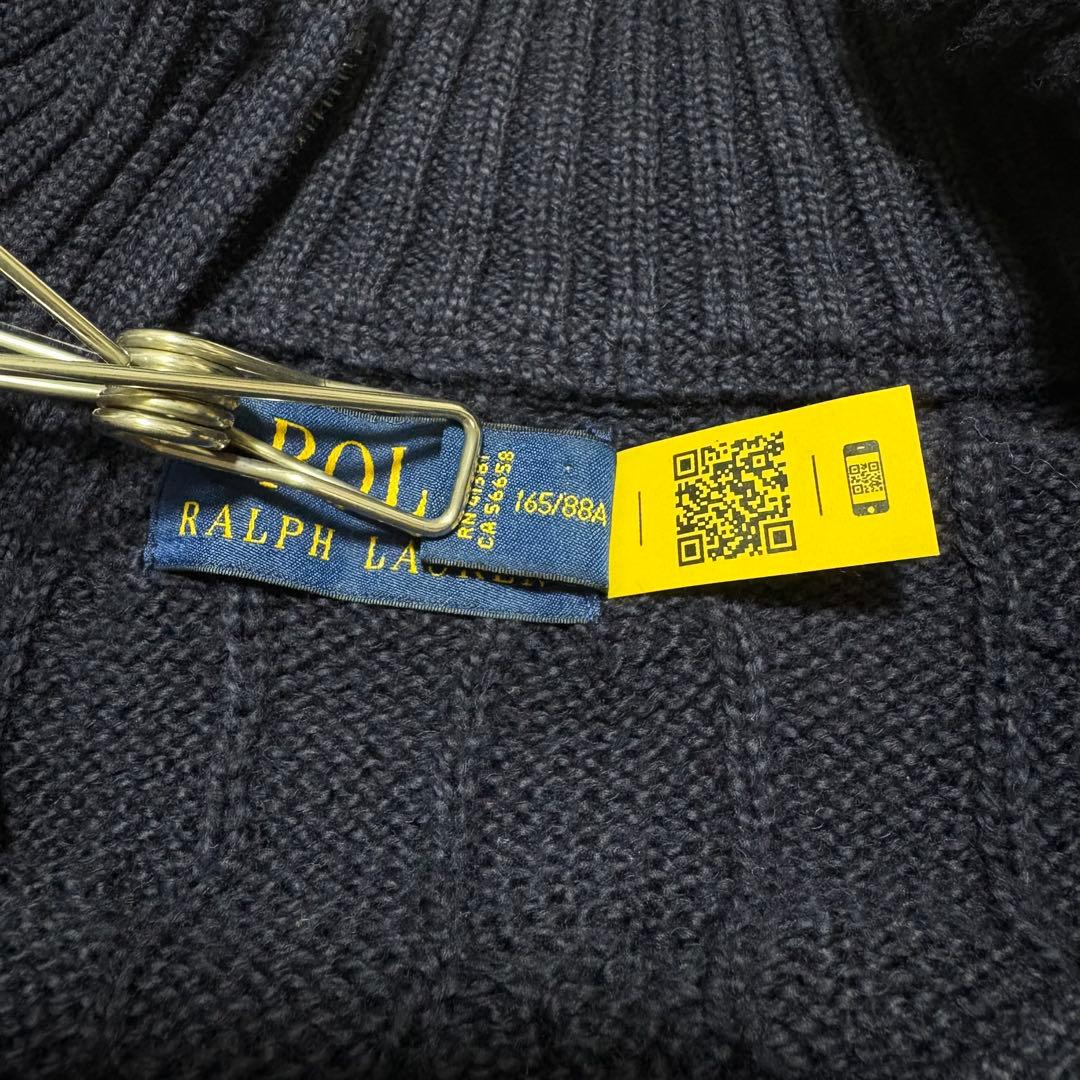 ポロラルフローレン ケーブルニット フルジップ コットン ポニーロゴ 紺 XS