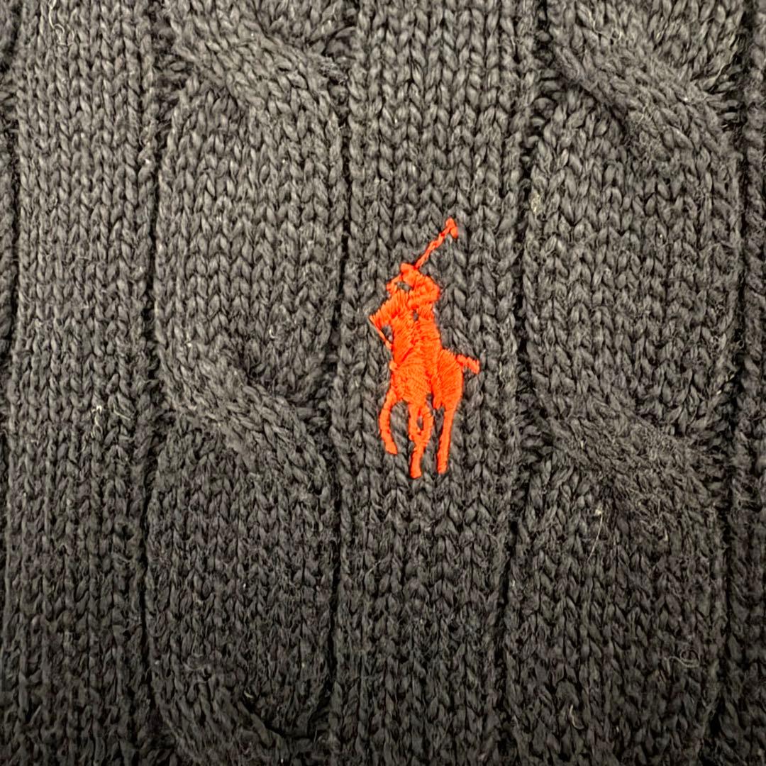 ポロラルフローレン ケーブルニット フルジップ コットン ポニーロゴ 紺 XS