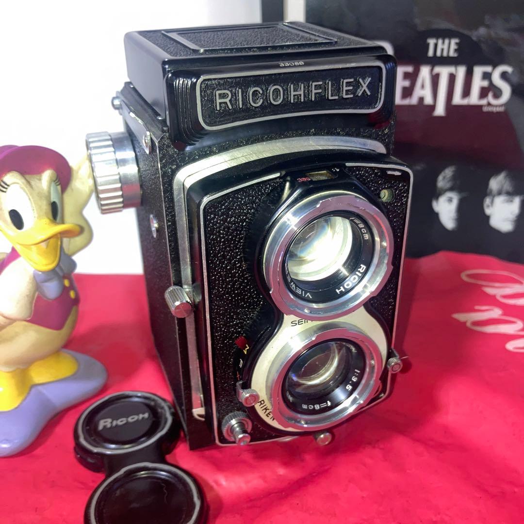 ヴィンテージ理研RICOHFLEX 二眼レフ外観合皮塗装目立つ傷無機能動作完動品