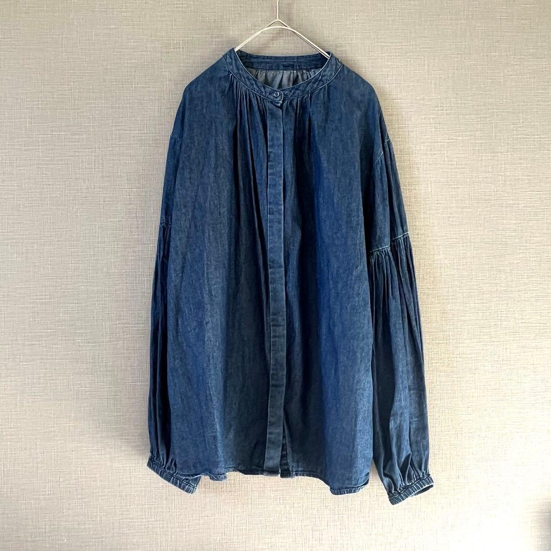 ミラオーウェン ボウタイ付き袖ボリュームデニムブラウス 2way