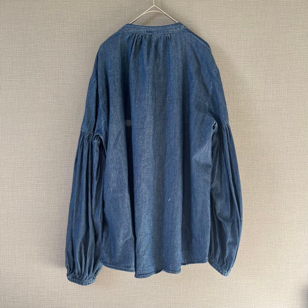 ミラオーウェン ボウタイ付き袖ボリュームデニムブラウス 2way
