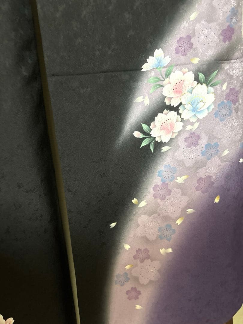 黒紫色 八重桜柄 振袖 身丈157