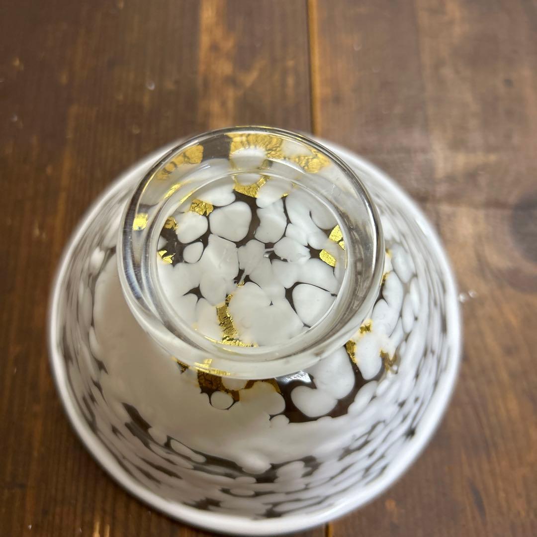 ガラス作家　石井康治　カップ＆ソーサー　金彩　工芸品　成川美術館展示品　手吹