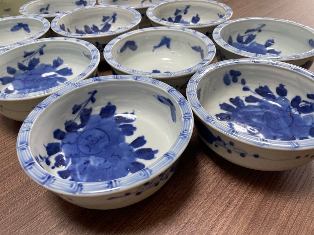 【現状品】古伊万里 染付 花蝶柄 菓子鉢10個セット アンティーク レトロ 陶器