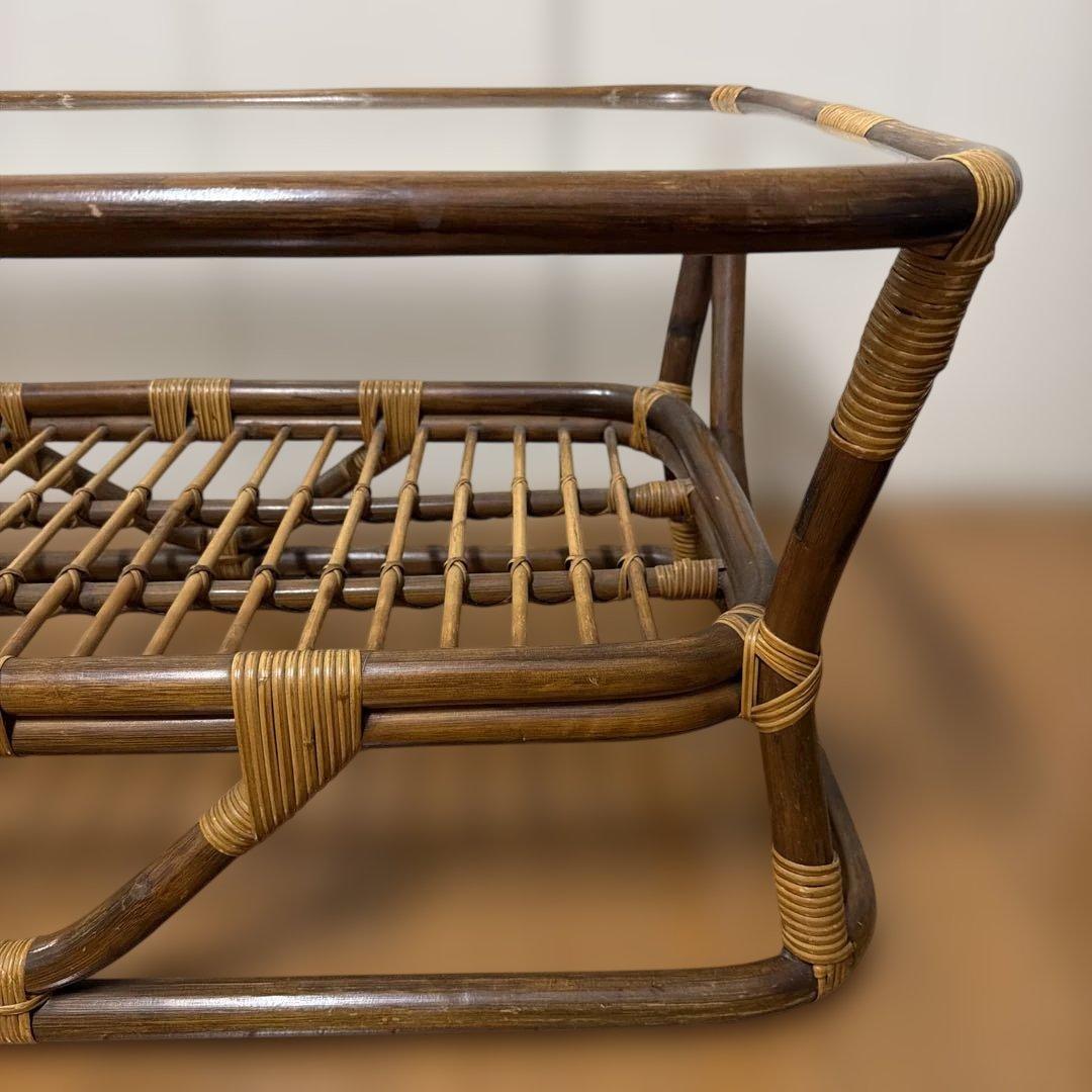 ヴィンテージラタンガラステーブル