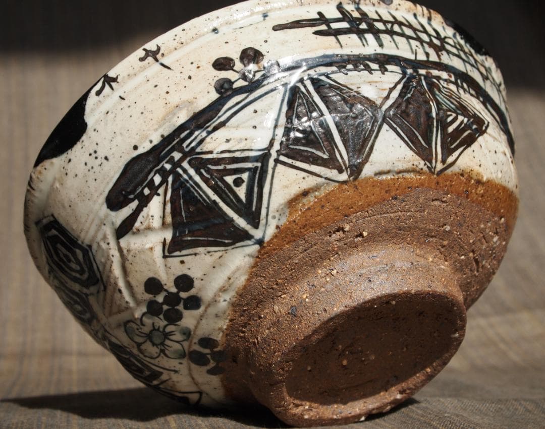 未使用★池田省吾★粉引織部茶碗★共箱・布・栞