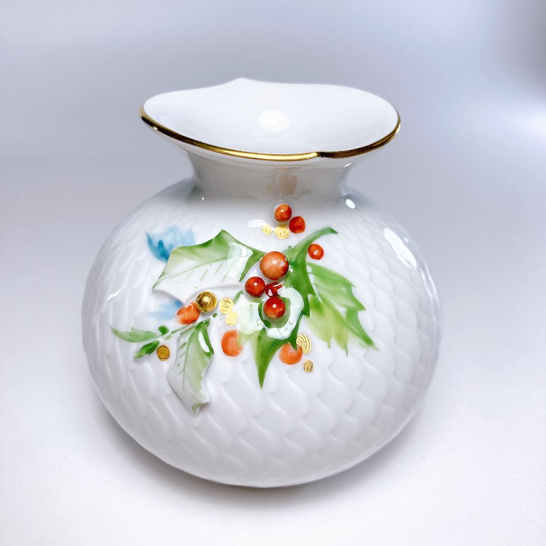 Meissen マイセン ヒイラギ 波の戯れ 花瓶 9cm　柊 |3165|☆