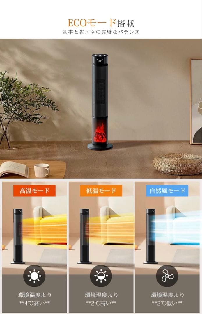 セラミックヒーター 速暖 ECO恒温省エネ&マイナスイオン 2台