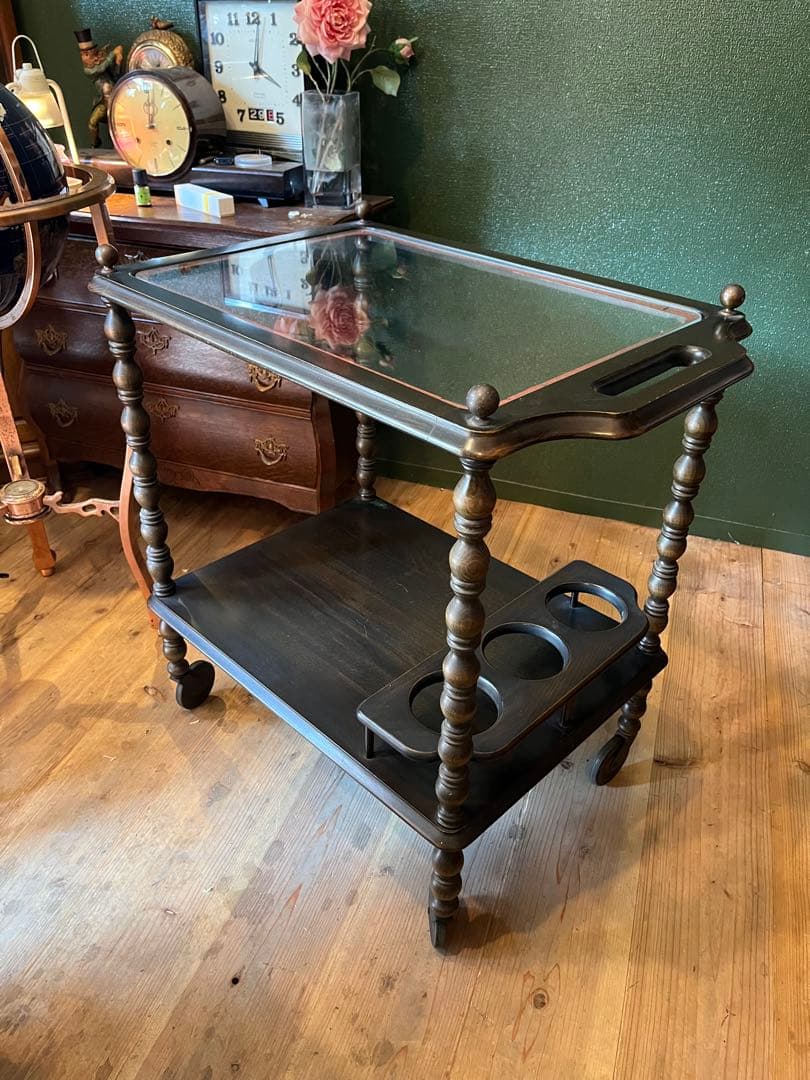 希少 ナジコ キッチンワゴン 棚 ガラス天板インテリア アンティーク 昭和レトロ