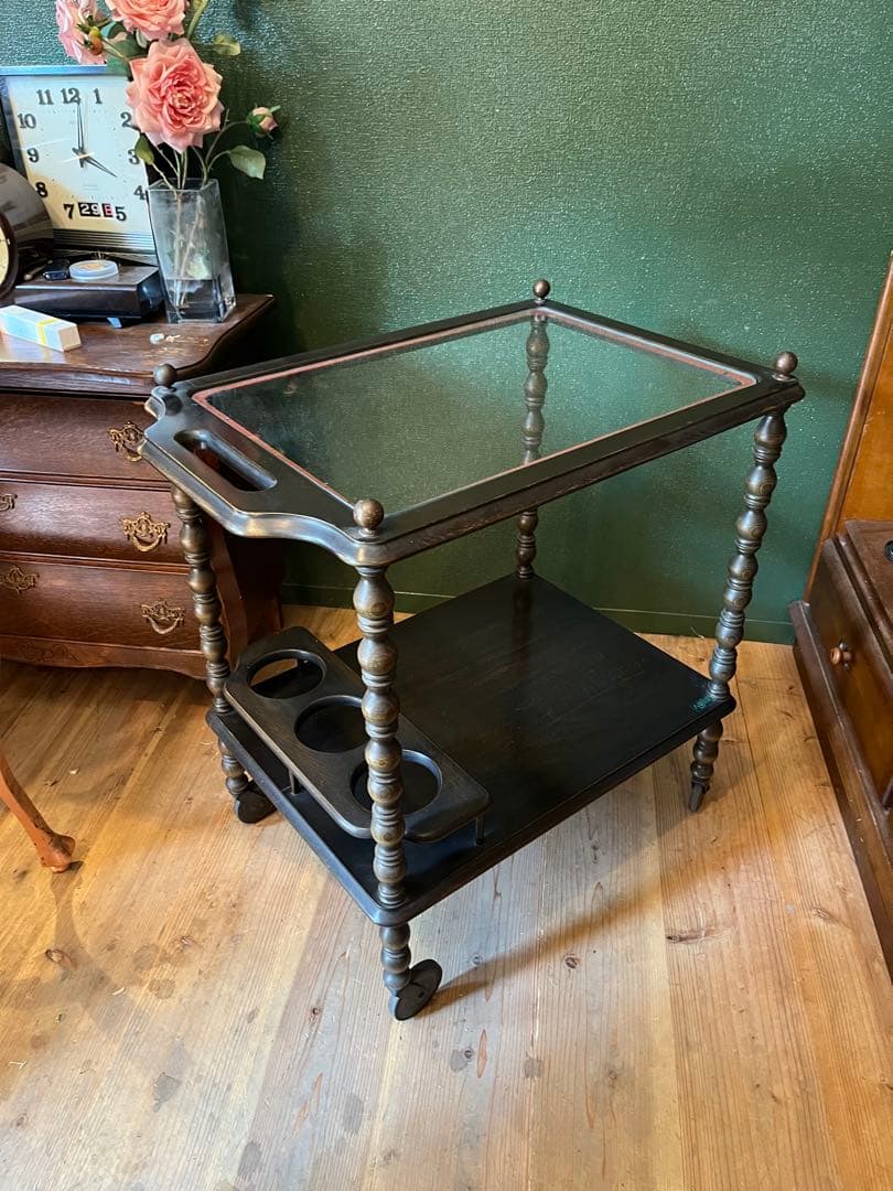 希少 ナジコ キッチンワゴン 棚 ガラス天板インテリア アンティーク 昭和レトロ