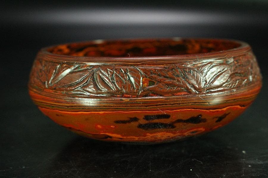 色漆 堆朱 筆洗 匙 台付 文房具(K-LC953)