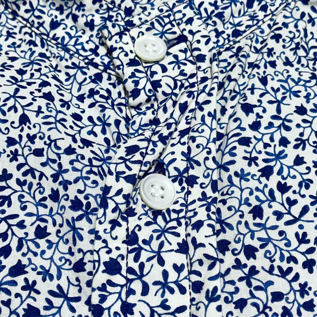 【美品】45R フラワータペットの908オーシャンスタンドシャツ 小花　ブラウス