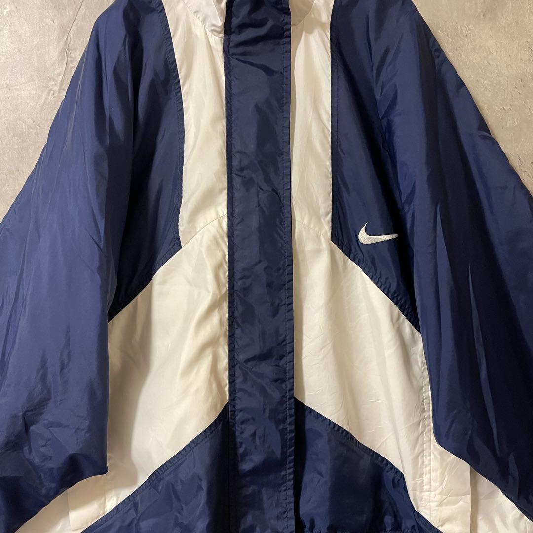 NIKEナイキナイロントラックジャケットブルゾン紺ネイビー白ホワイト刺繍ロゴ希少