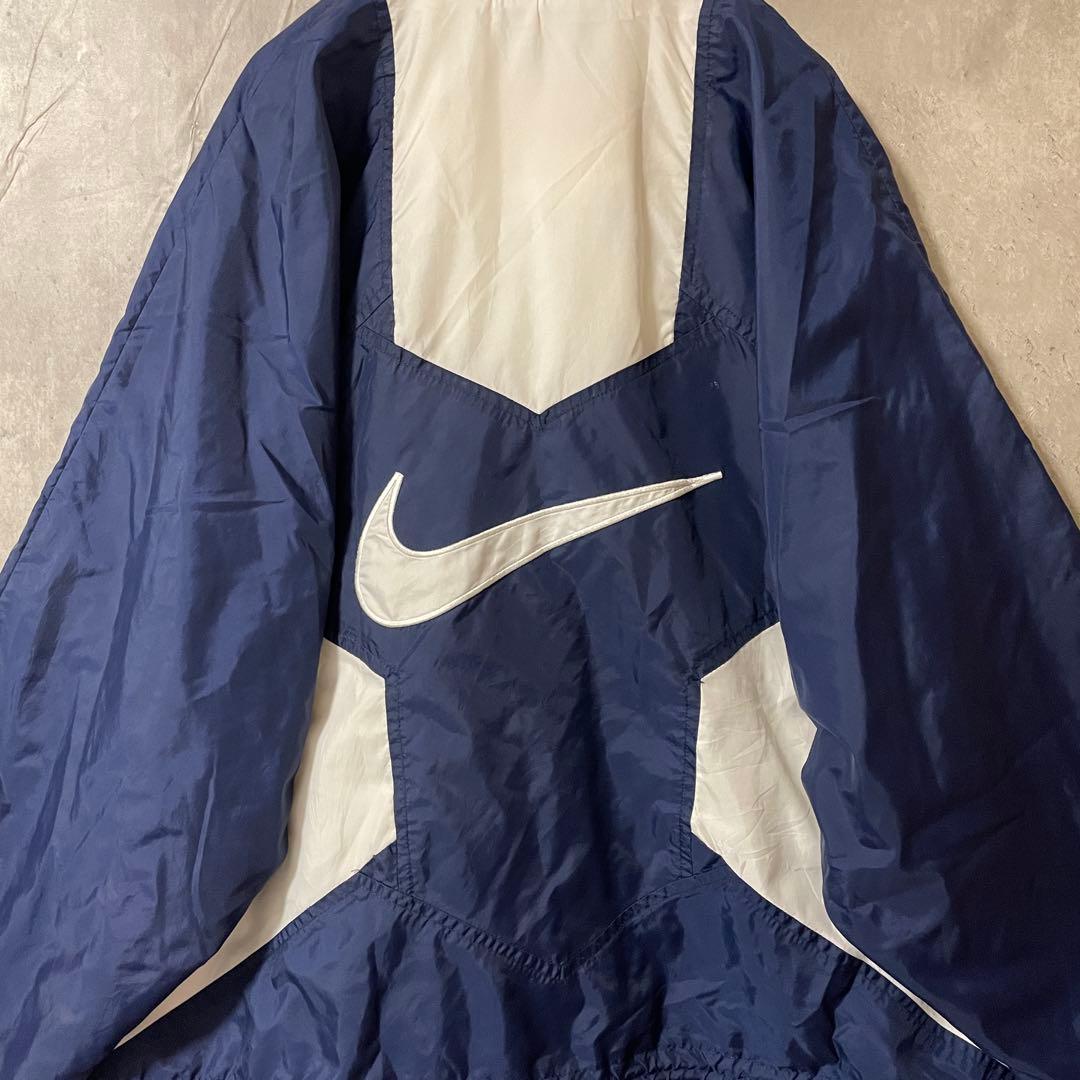 NIKEナイキナイロントラックジャケットブルゾン紺ネイビー白ホワイト刺繍ロゴ希少