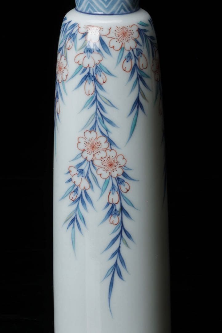 鍋島焼 色鍋島 小笠原藤右エ門窯 一輪挿し 栞付き しだれ桜 花瓶 壺 花入