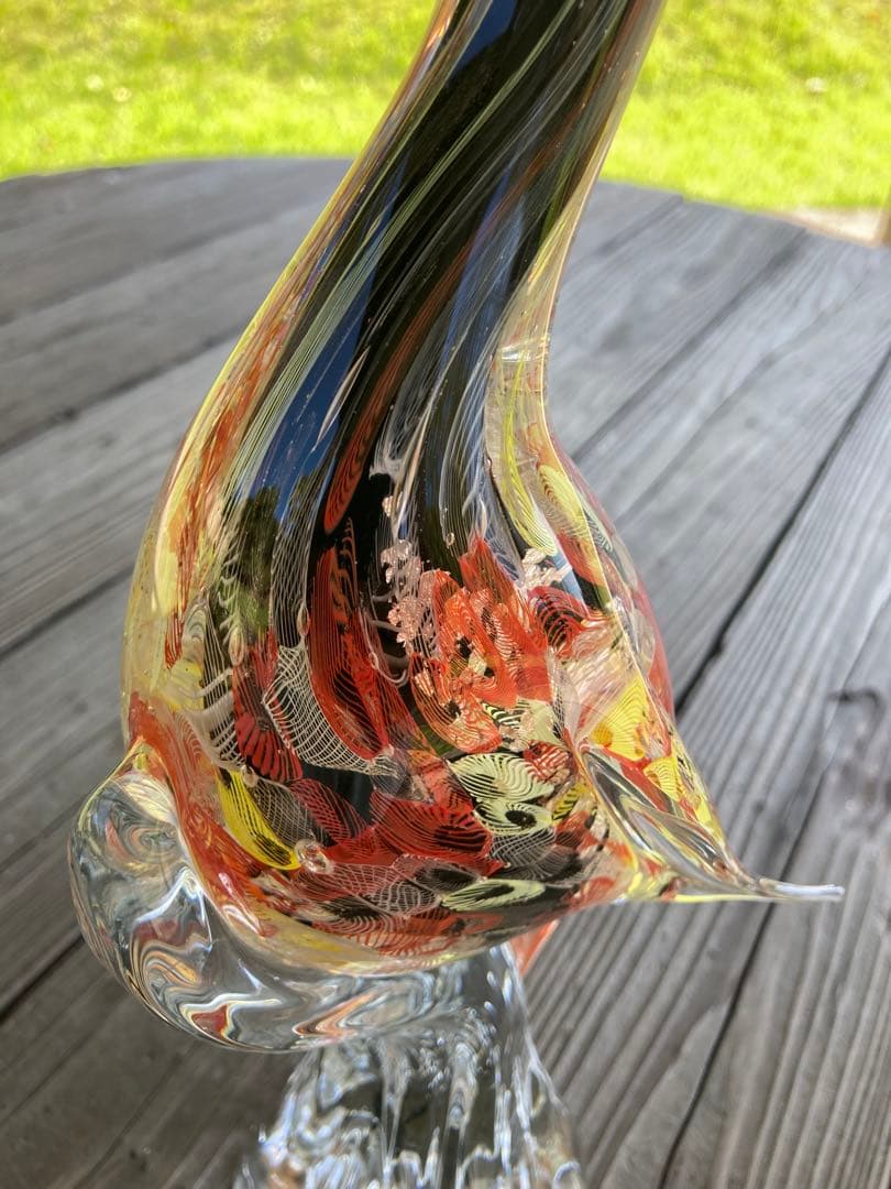 【レア物】ガラスアンティーク 孔雀 彫刻 インテリア【幸運】