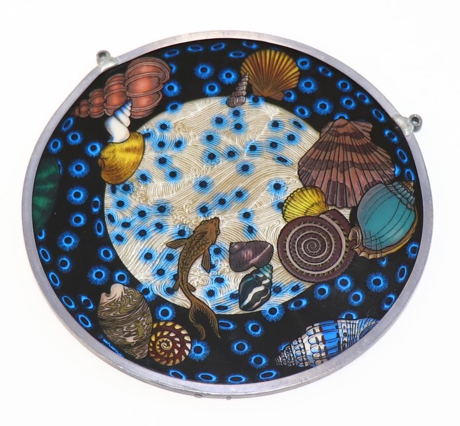 海中の貝殻と魚 ヴィンテージ・ステンドグラス 大型 グラスマスターズ社