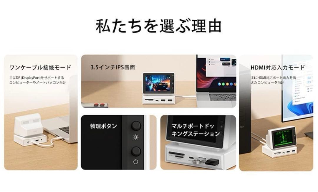 【新品】Hagibis 3.5インチ IPS ミニモニター ハブ搭載