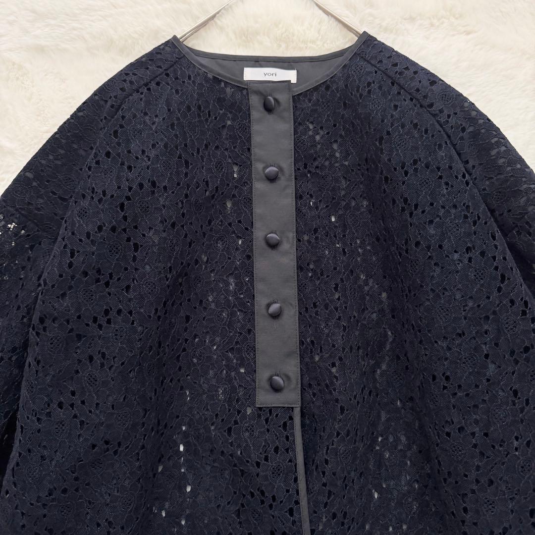完売品✨yori フロッキーレースシャツ　ネイビー　Fサイズ 2025AW