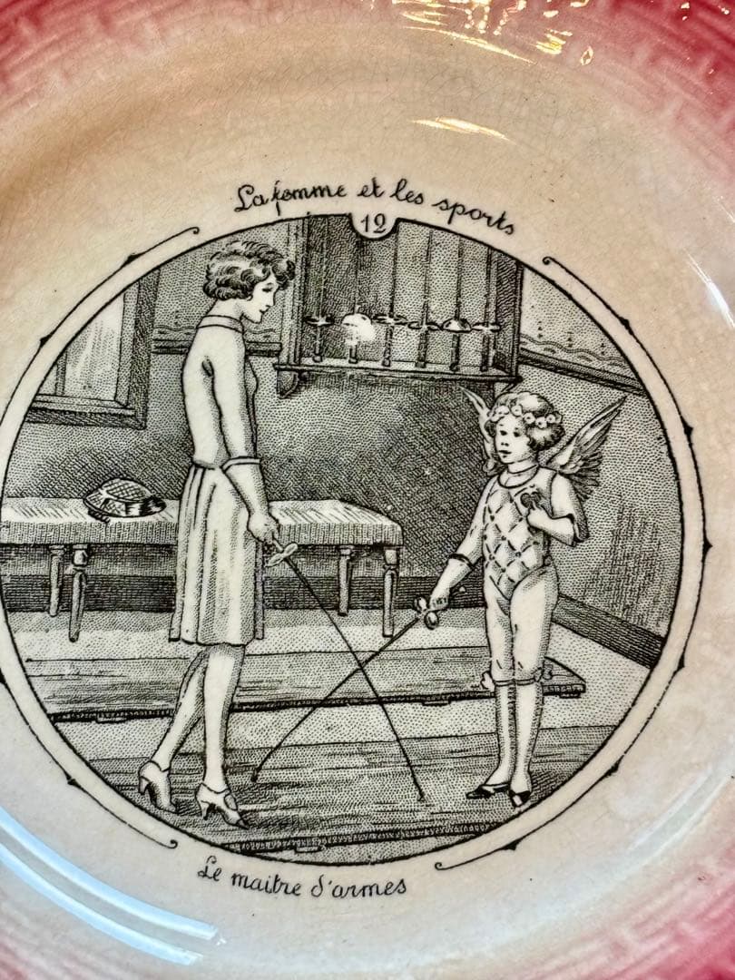 フランスアンティーク ムーランデルー窯 ケーキ皿 SPORTSシリーズNo.12