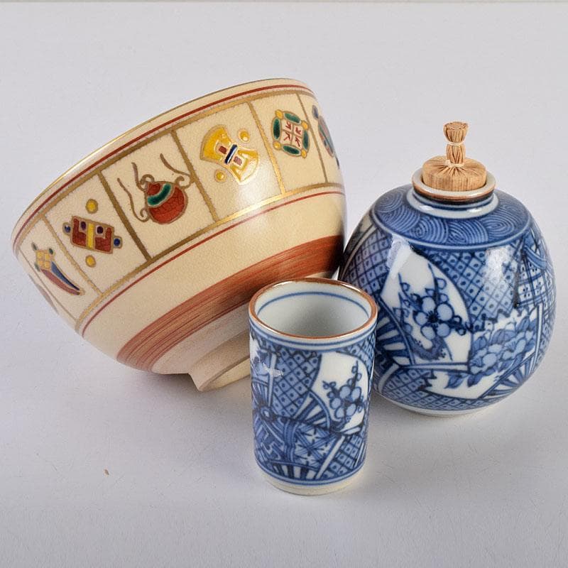 茶道具　岡本陽斉作　七宝蒔絵　利休茶箱　棗など　八点一式　共箱　U　R9271B