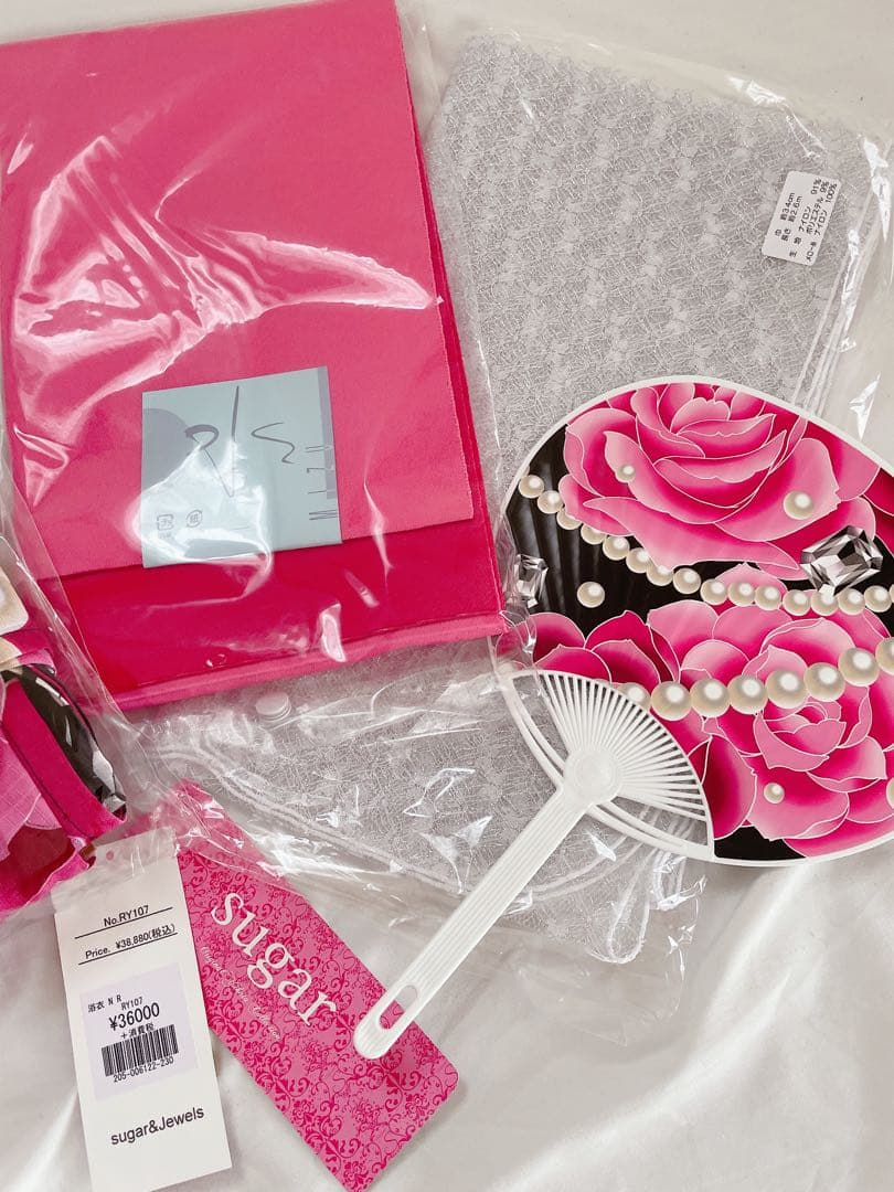 お盆中限定のお値下げ Sugar 浴衣、帯、レース、うちわ、4点セット