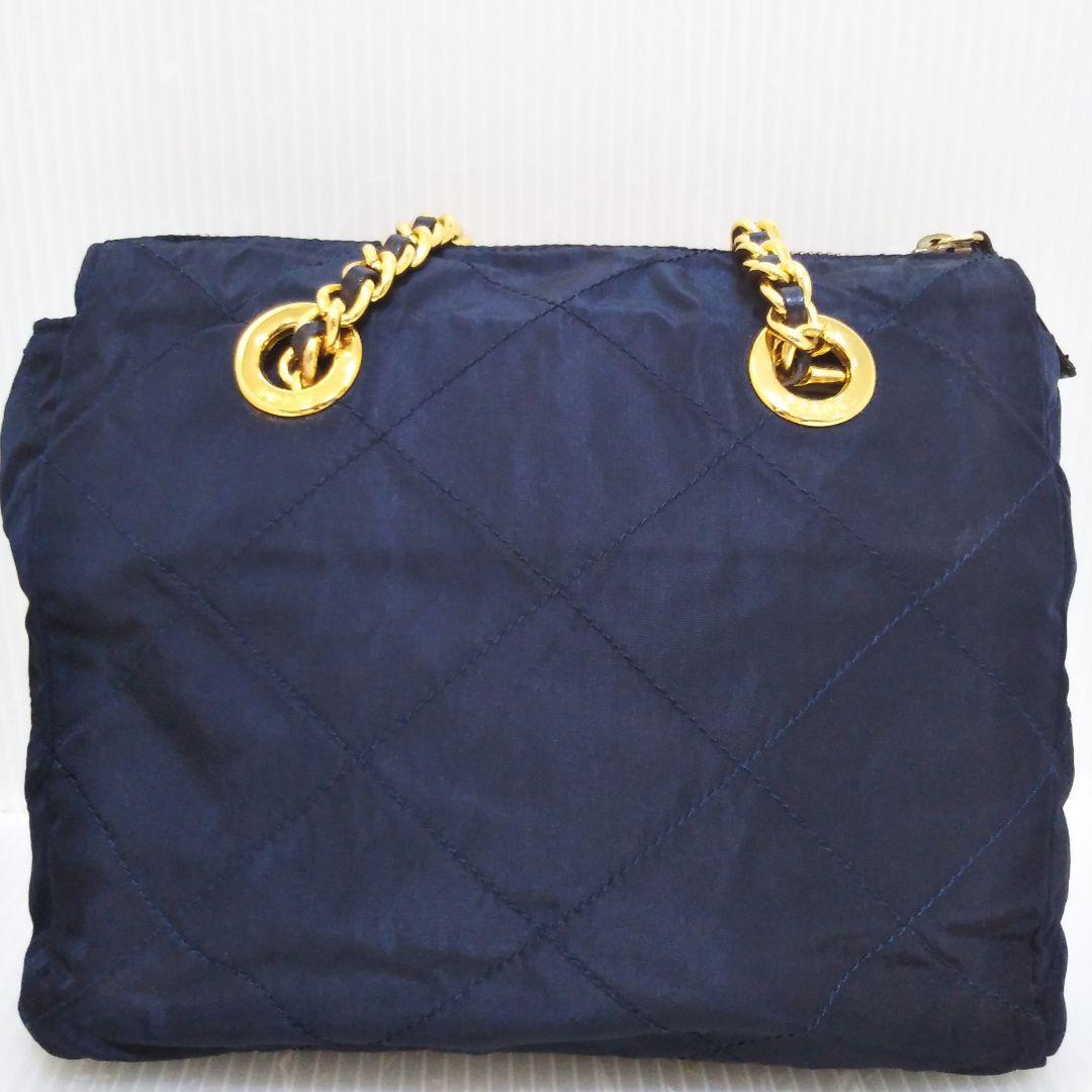 PRADA チェーン キルティング ショルダーバッグ ネイビー B2384