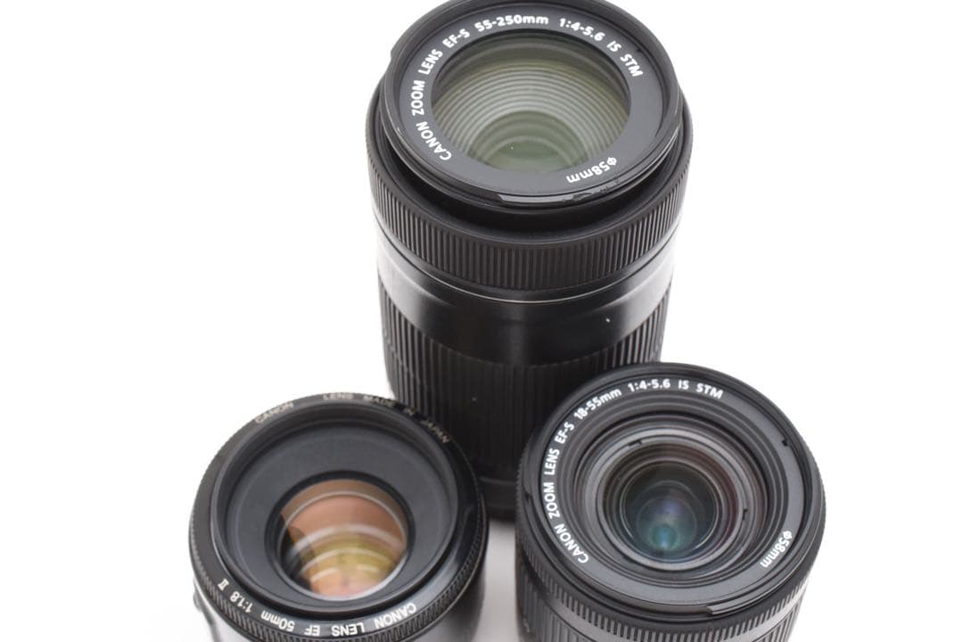 デジタル一眼レフカメラcanon kiss x 10i標準&望遠&単焦点セット