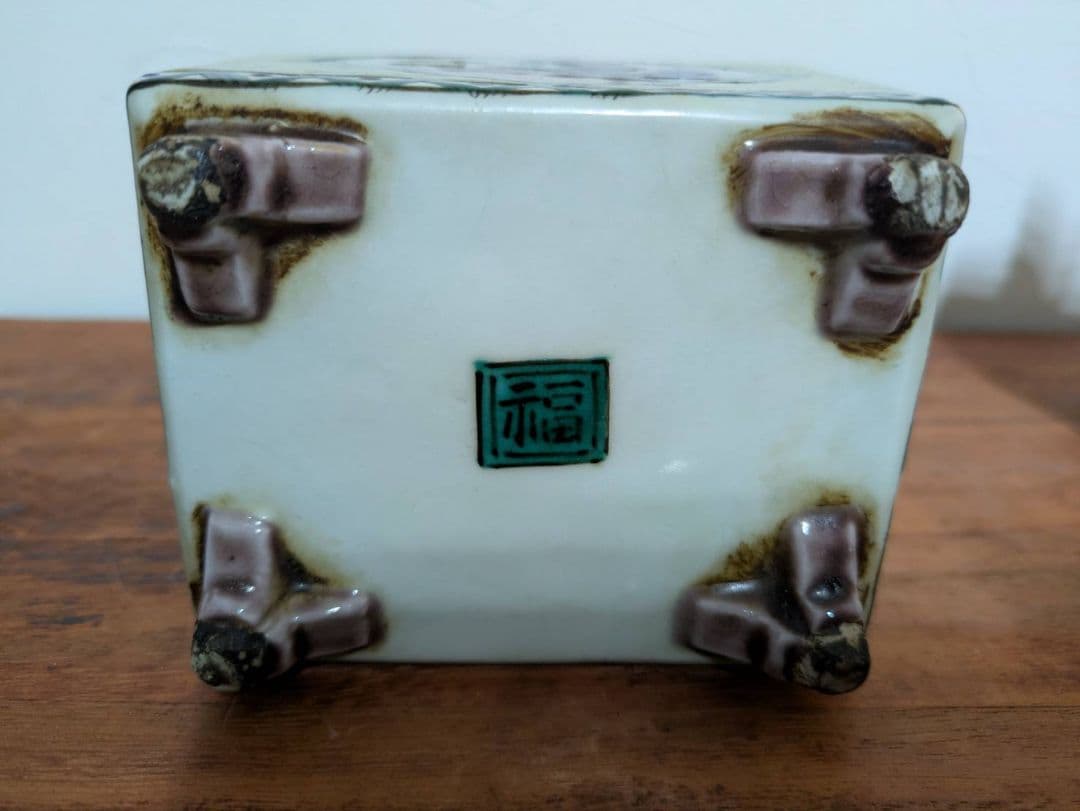 骨董 古九谷 色絵 角福 印 獅子 香炉