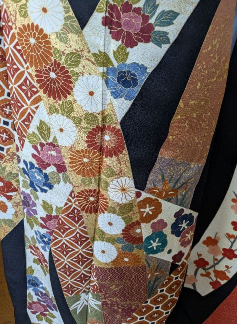 振袖　セット　正絹　成人式　古典柄　黒　長襦袢　袋帯