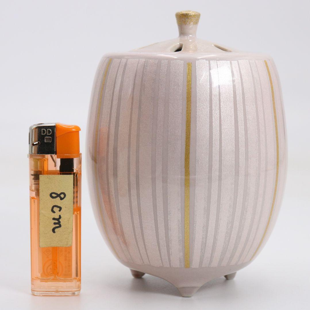 人間国宝 中田一於作 淡桜 釉裏銀彩 香炉 共箱共布　SW862　N6