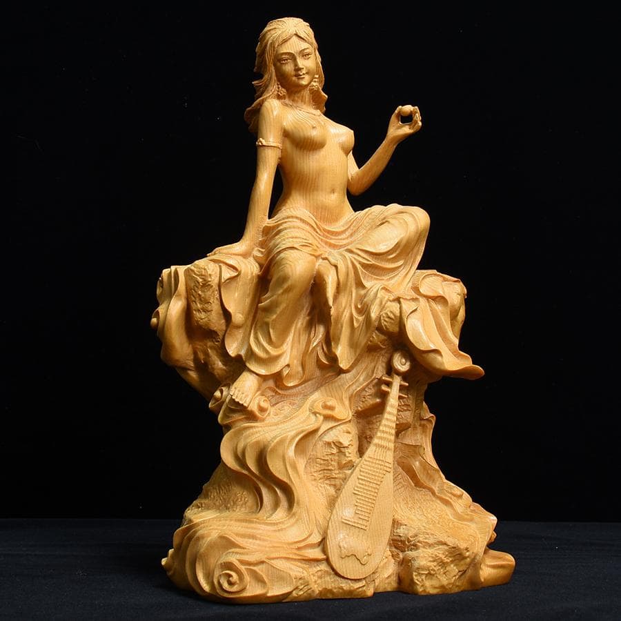 裸弁財天像　美女像　桧彫刻　高さ23cm