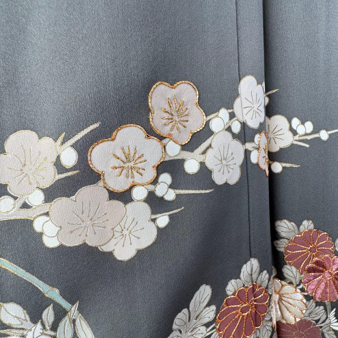 超美品　正絹　袷　現代　広襟　色留袖　着物　 164裄64 グレー　一紋　刺繍