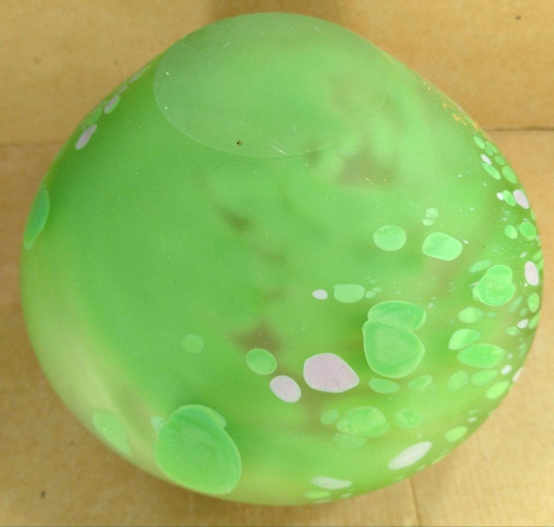 【本物保証】藤田喬平 手吹 金彩花瓶(緑色系) 共箱 栞 ｗ16㎝超