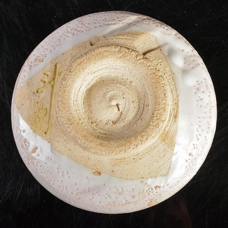 人間国宝　荒川豊蔵作　志野焼　絵志野　茶碗　仕覆付　共箱二重箱　D　R6864