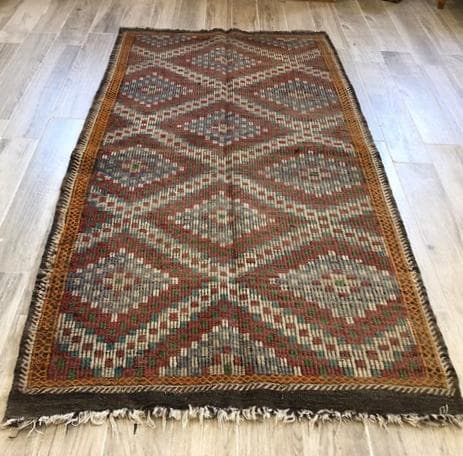 トルコ製ヴィンテージラグ940レア 大判 オールドキリム ジジム ブルー レッド