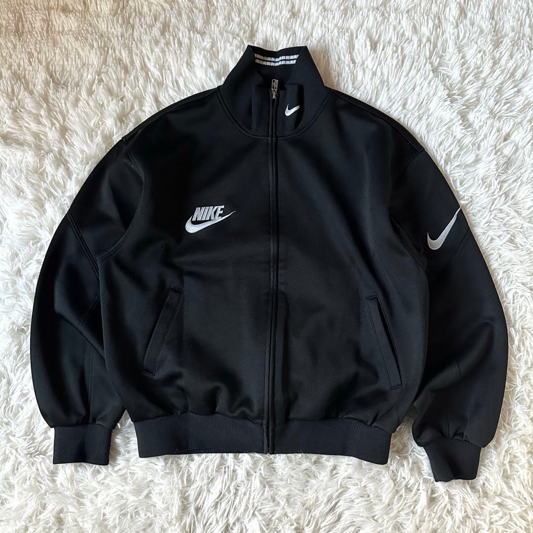 希少 NIKE トラックジャケット 銀タグ 刺繍ロゴ 90s ブラック XL