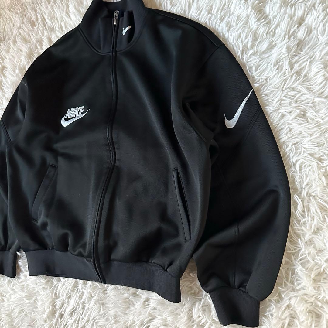 希少 NIKE トラックジャケット 銀タグ 刺繍ロゴ 90s ブラック XL