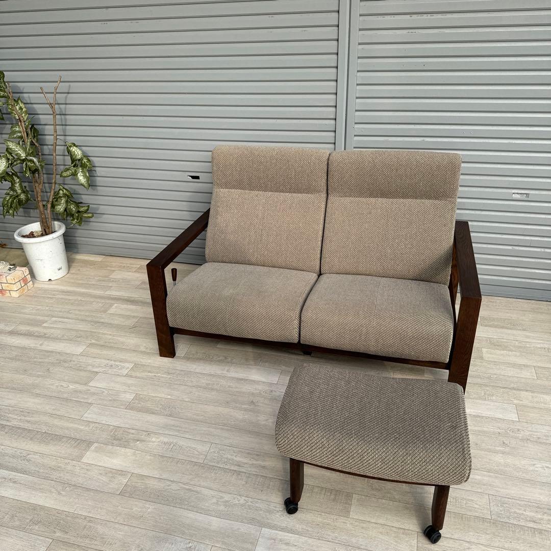 karimoku 現行品　リクライニングソファ　2人掛けソファ　オットマン付き