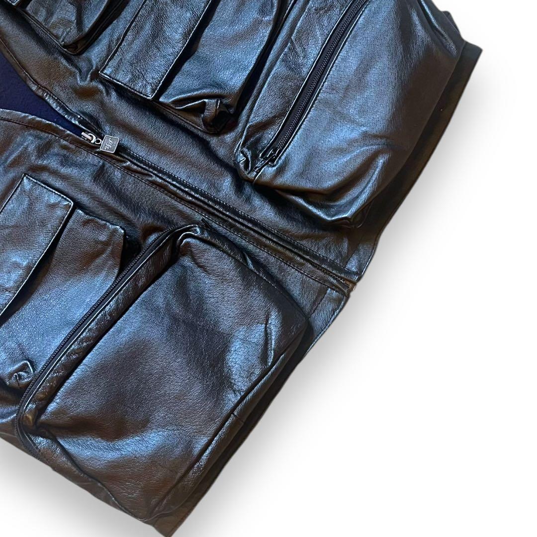 【希少】 フィッシングレザーテックベスト ヴィンテージ レア ブラック 短丈