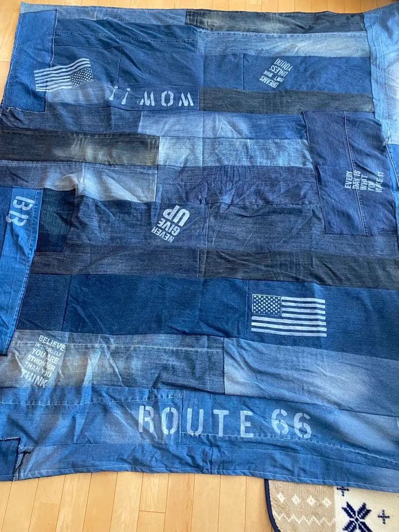 リメイクデニム マルチカバー　ハンドメイドざっくりベットカバーダメージ