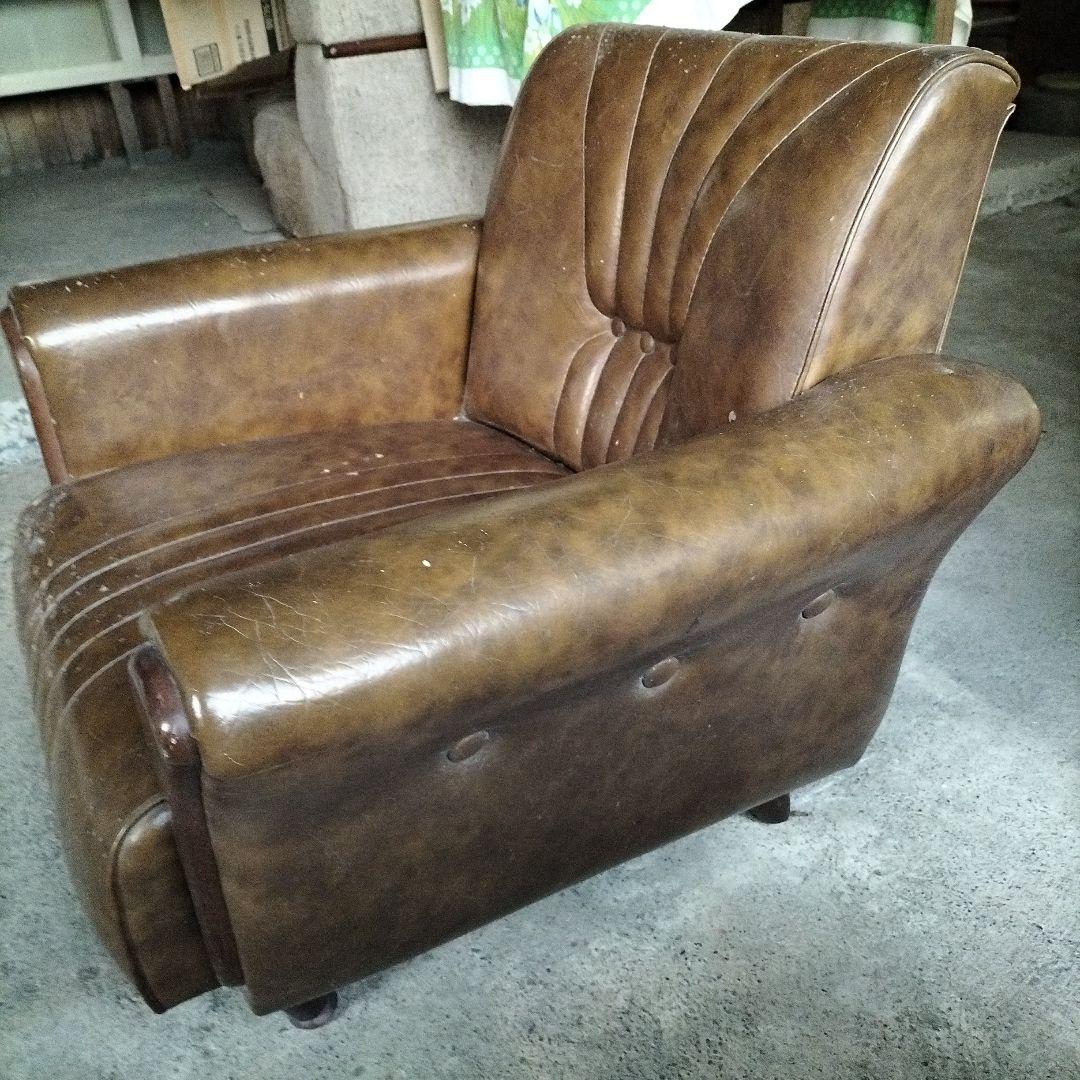 昭和レトロ茶色合成皮革 1人掛けソファ、2個ペア