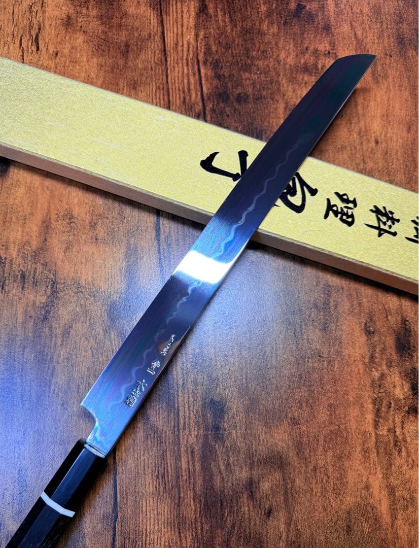 池田美和　蛸引 先丸　水本焼 青一鋼　全鏡面　尺　包丁　黒檀水牛八角柄