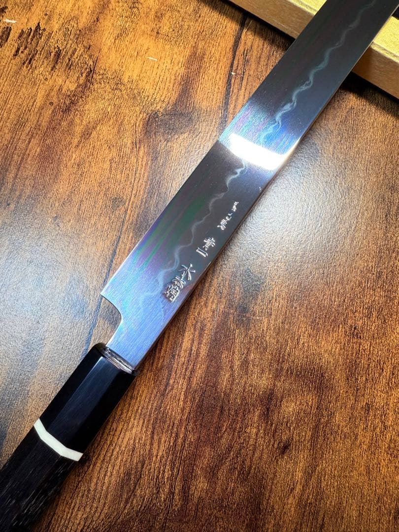池田美和　蛸引 先丸　水本焼 青一鋼　全鏡面　尺　包丁　黒檀水牛八角柄