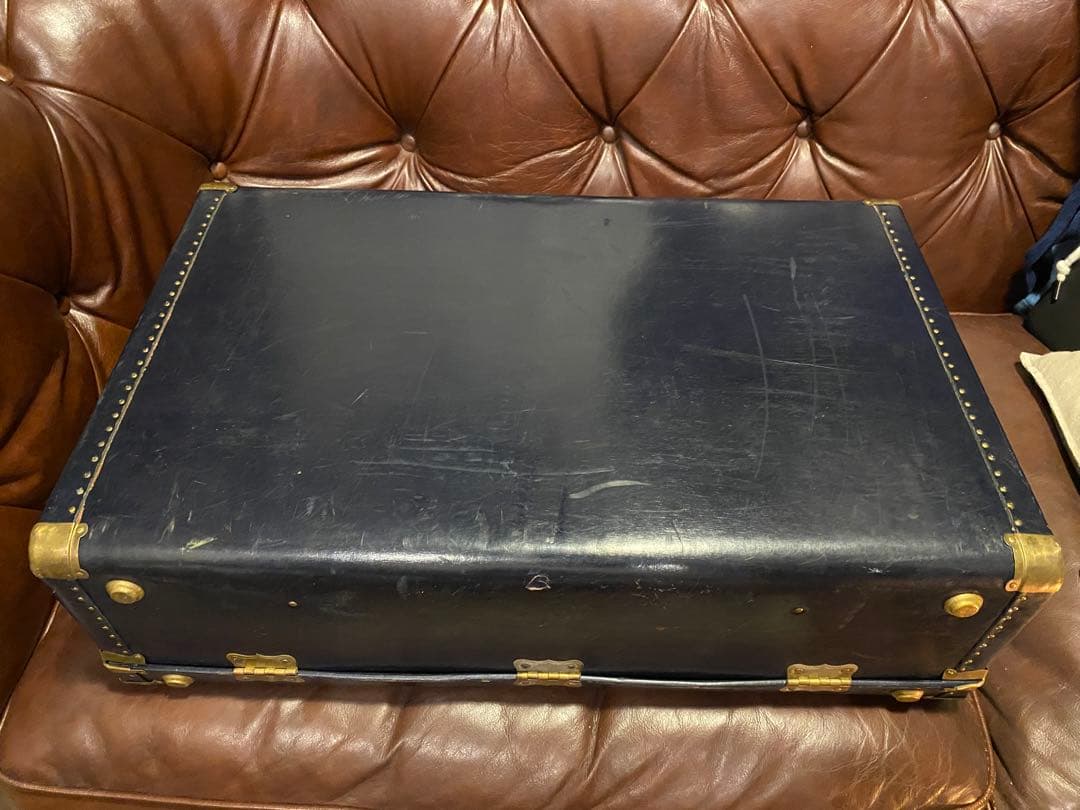 アンティーク　ヴィンテージ　トランク　ネイビー　ゴールド　ブルー