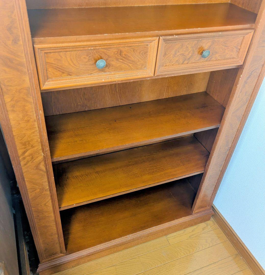 イタリア製 アンティーク調木製本棚 アーチ型 ブックシェルフ 2引き出し付き